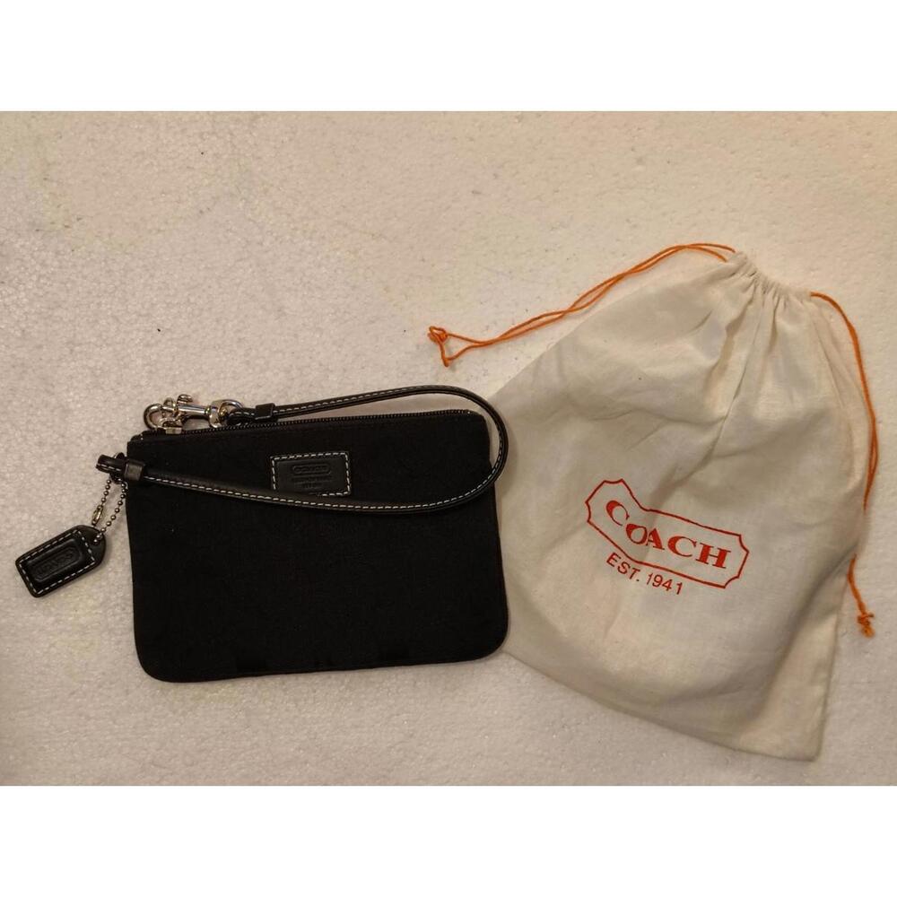 Coach Black Signature Canvas and Leather Wristlet Clutch With Dust Pouch